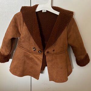 SHEIN Tan Kids Pea Coat with Faux Fur
